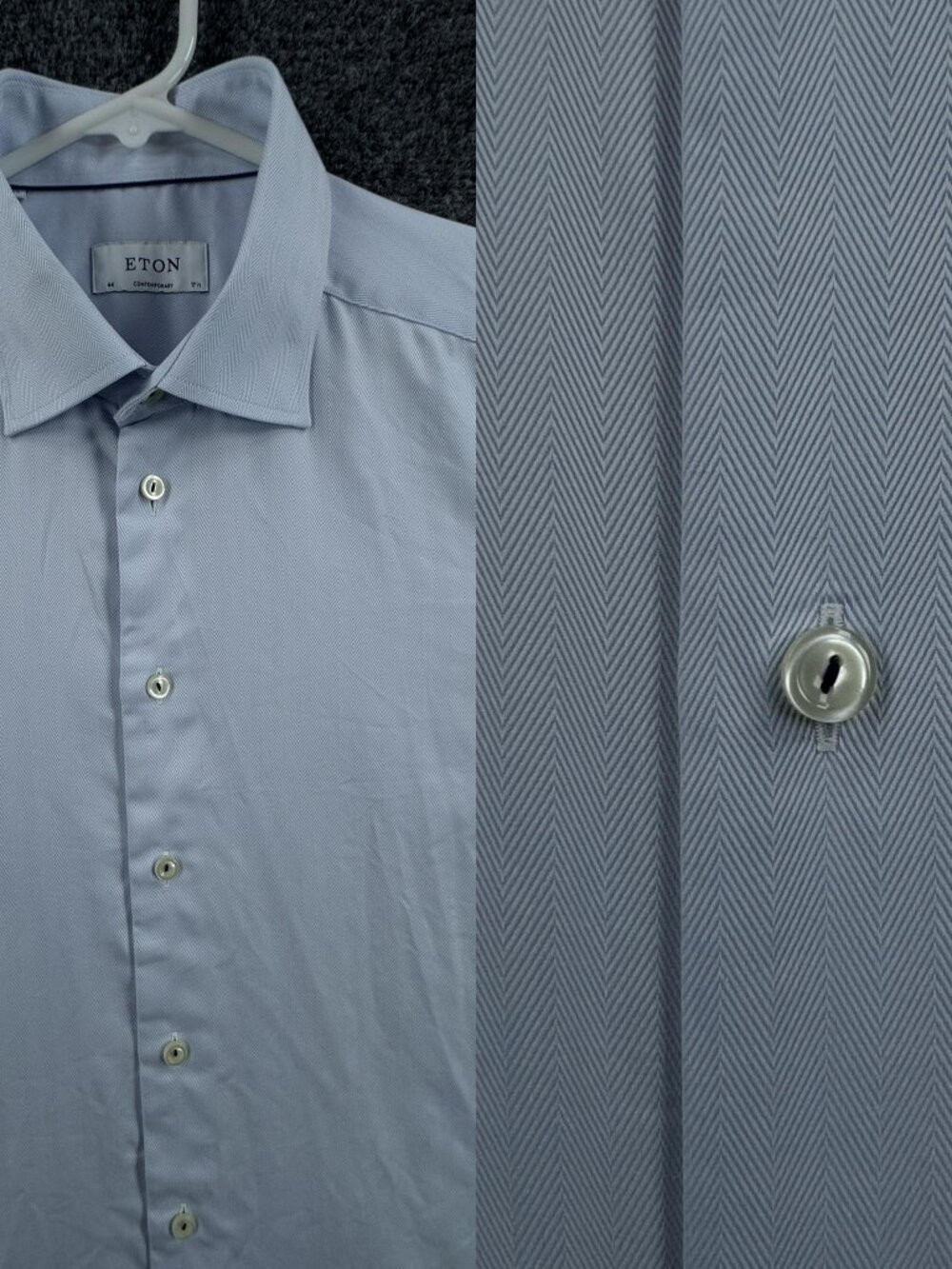 Eton Herringbone Blue All Cotton Contemporary 17.5 Long Sleeve Work Shirt Men
